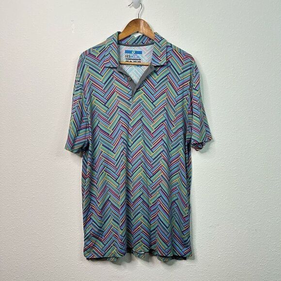 IBKul Multicolor Striped‎ ICEFIL Technology UPF 50 Golf Polo Shirt Men’s Size XL - Picture 1 of 12